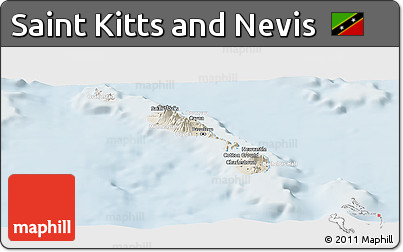 Shaded Relief Panoramic Map of Saint Kitts and Nevis, lighten