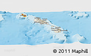 Shaded Relief Panoramic Map of Saint Kitts and Nevis, political shades outside, shaded relief sea