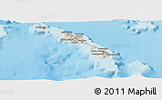 Shaded Relief Panoramic Map of Saint Kitts and Nevis, semi-desaturated, land only