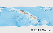 Shaded Relief Panoramic Map of Saint Kitts and Nevis, single color outside, bathymetry sea, shaded relief sea