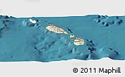 Shaded Relief Panoramic Map of Saint Kitts and Nevis, single color outside, satellite sea