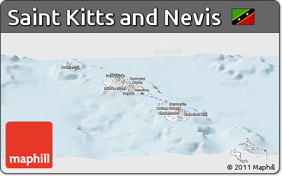 Silver Style Panoramic Map of Saint Kitts and Nevis