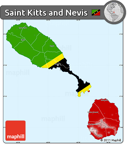 Flag Simple Map of Saint Kitts and Nevis, single color outside, flag centered