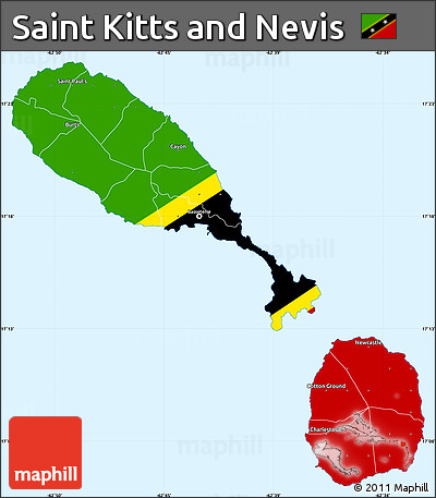 Flag Simple Map of Saint Kitts and Nevis, single color outside, flag centered
