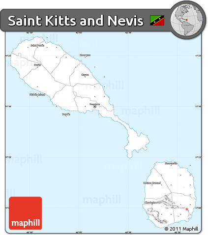 Gray Simple Map of Saint Kitts and Nevis