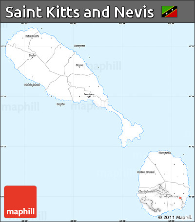 Gray Simple Map of Saint Kitts and Nevis