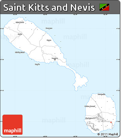 Gray Simple Map of Saint Kitts and Nevis