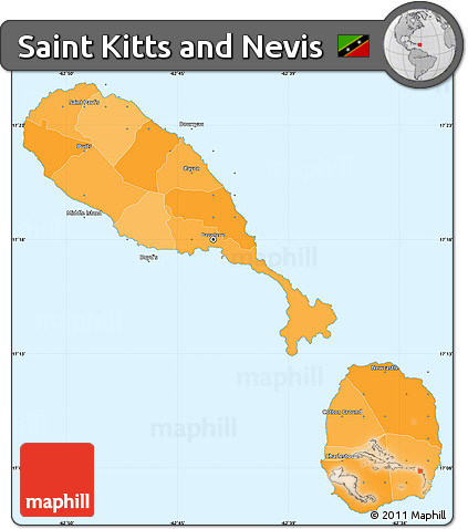 Political Shades Simple Map of Saint Kitts and Nevis