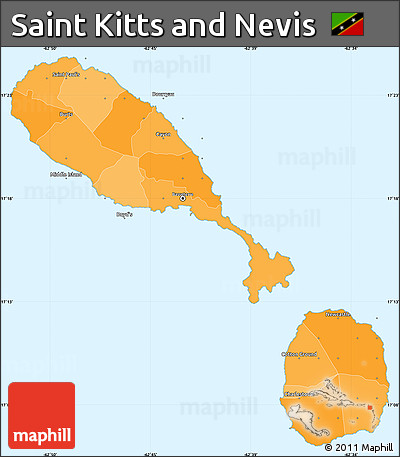 Political Shades Simple Map of Saint Kitts and Nevis