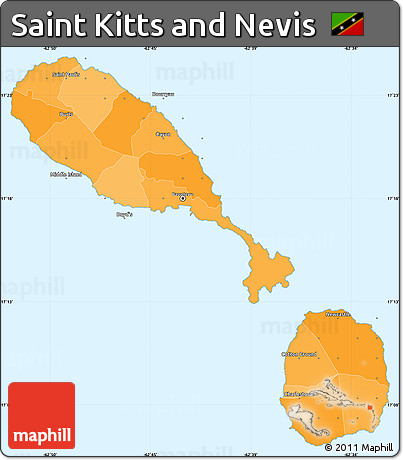 Political Shades Simple Map of Saint Kitts and Nevis