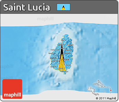 Flag 3D Map of Saint Lucia, physical outside