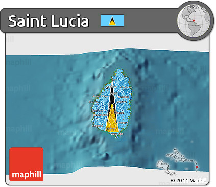 Flag 3D Map of Saint Lucia, satellite outside