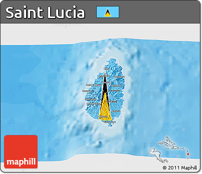 Flag 3D Map of Saint Lucia, single color outside, bathymetry sea, shaded relief sea