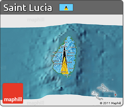 Flag 3D Map of Saint Lucia, single color outside, satellite sea