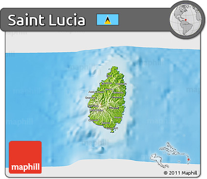 Physical 3D Map of Saint Lucia, desaturated, land only