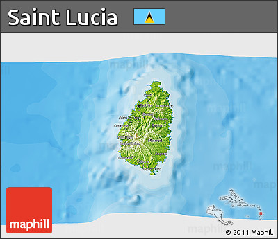 Physical 3D Map of Saint Lucia, political outside