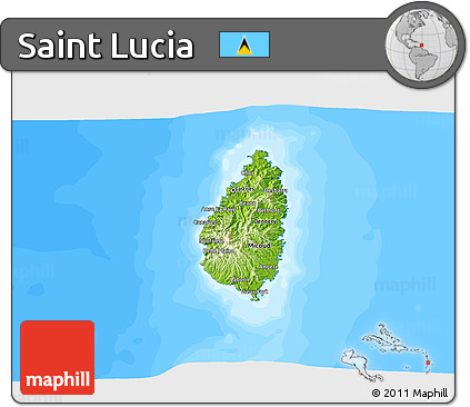 Physical 3D Map of Saint Lucia, single color outside, bathymetry sea