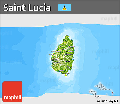 Physical 3D Map of Saint Lucia, single color outside, bathymetry sea