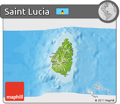 Physical 3D Map of Saint Lucia, single color outside, bathymetry sea, shaded relief sea