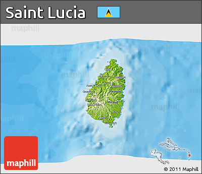 Physical 3D Map of Saint Lucia, single color outside, bathymetry sea, shaded relief sea