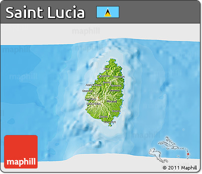 Physical 3D Map of Saint Lucia, single color outside, bathymetry sea, shaded relief sea