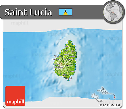 Physical 3D Map of Saint Lucia, single color outside
