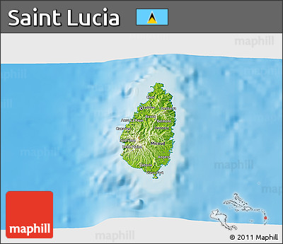 Physical 3D Map of Saint Lucia, single color outside