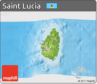 Physical 3D Map of Saint Lucia, single color outside