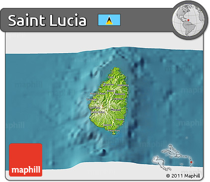 Physical 3D Map of Saint Lucia, single color outside, satellite sea