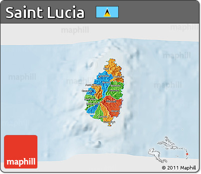 Political 3D Map of Saint Lucia, lighten