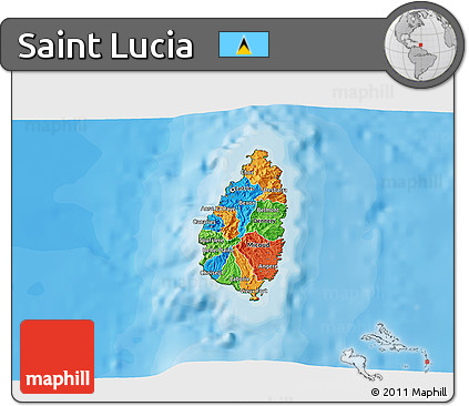 Political 3D Map of Saint Lucia, satellite outside, bathymetry sea