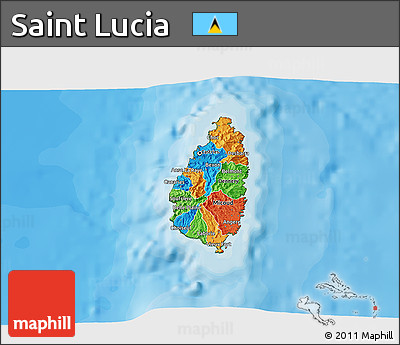Political 3D Map of Saint Lucia, satellite outside, bathymetry sea
