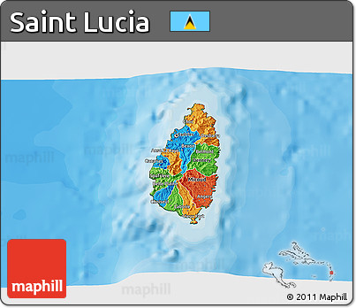 Political 3D Map of Saint Lucia, satellite outside, bathymetry sea