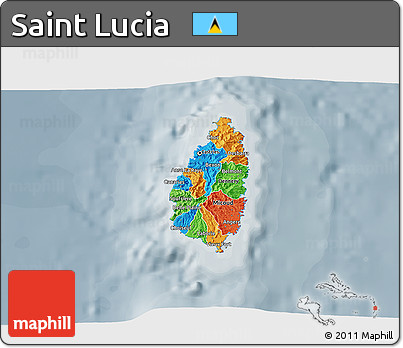 Political 3D Map of Saint Lucia, semi-desaturated