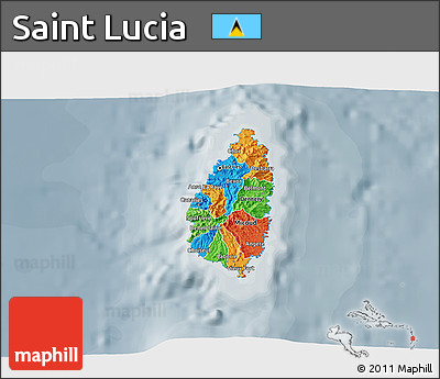 Political 3D Map of Saint Lucia, semi-desaturated