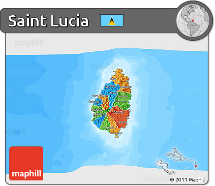 Political 3D Map of Saint Lucia, single color outside, bathymetry sea