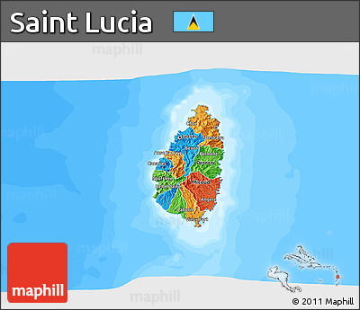 Political 3D Map of Saint Lucia, single color outside, bathymetry sea