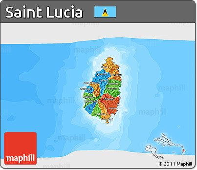 Political 3D Map of Saint Lucia, single color outside, bathymetry sea