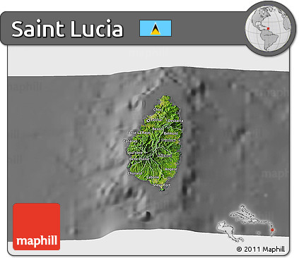 Satellite 3D Map of Saint Lucia, desaturated