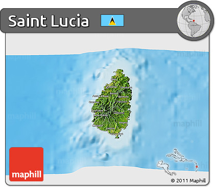 Satellite 3D Map of Saint Lucia, shaded relief outside