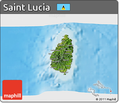 Satellite 3D Map of Saint Lucia, shaded relief outside