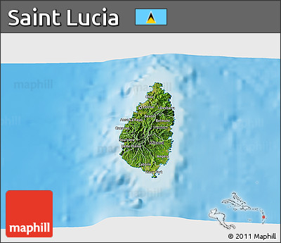 Satellite 3D Map of Saint Lucia, single color outside, shaded relief sea