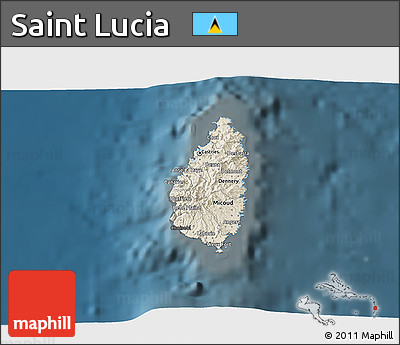Shaded Relief 3D Map of Saint Lucia, darken