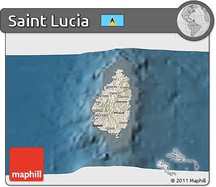Shaded Relief 3D Map of Saint Lucia, darken