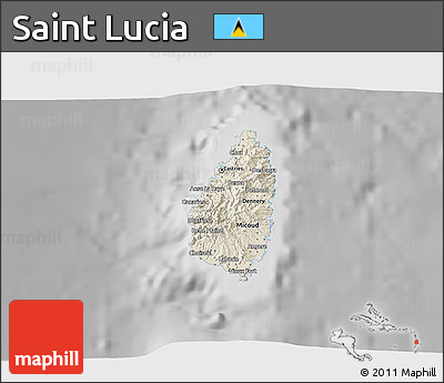 Shaded Relief 3D Map of Saint Lucia, desaturated