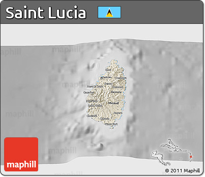Shaded Relief 3D Map of Saint Lucia, desaturated