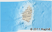 Shaded Relief 3D Map of Saint Lucia, desaturated, land only