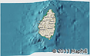 Shaded Relief 3D Map of Saint Lucia, single color outside, satellite sea