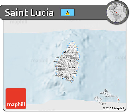 Silver Style 3D Map of Saint Lucia