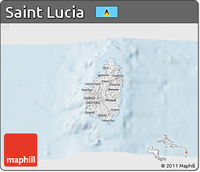 Silver Style 3D Map of Saint Lucia